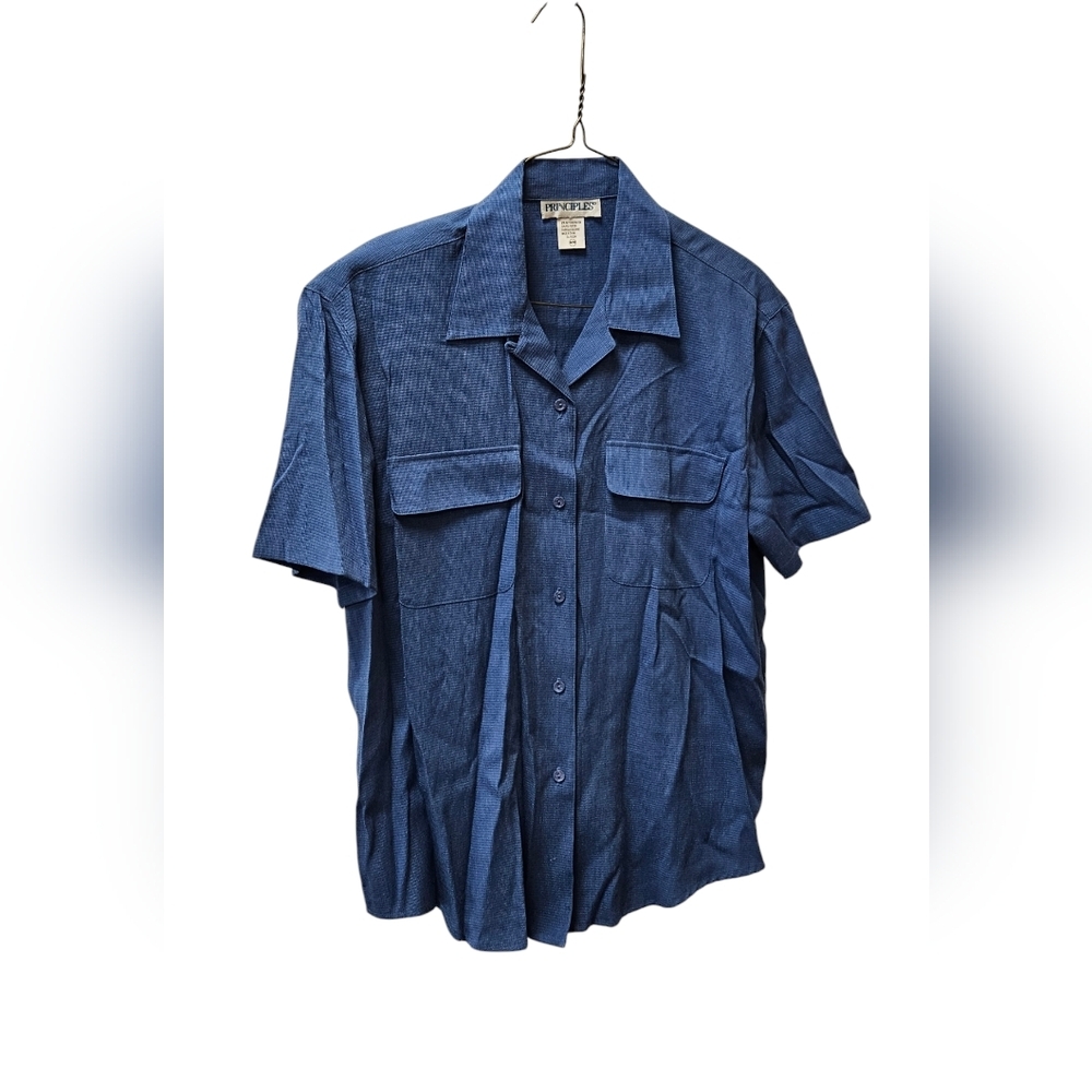 Vintage Principles Button Down Blue Short Sleeve Shirt ,NWOT